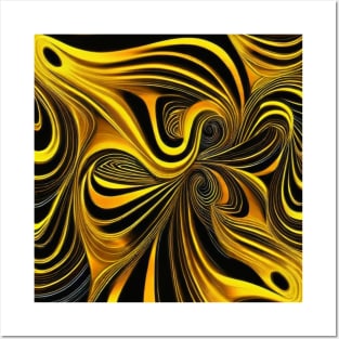 Abstract Black and Gold Swirls Posters and Art